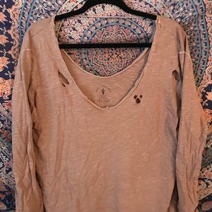 Peach 3/4 sleeve tee w/ destruction